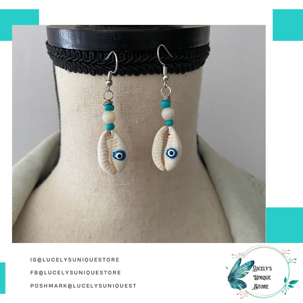 New Handmade Evil Eye Shell Earrings